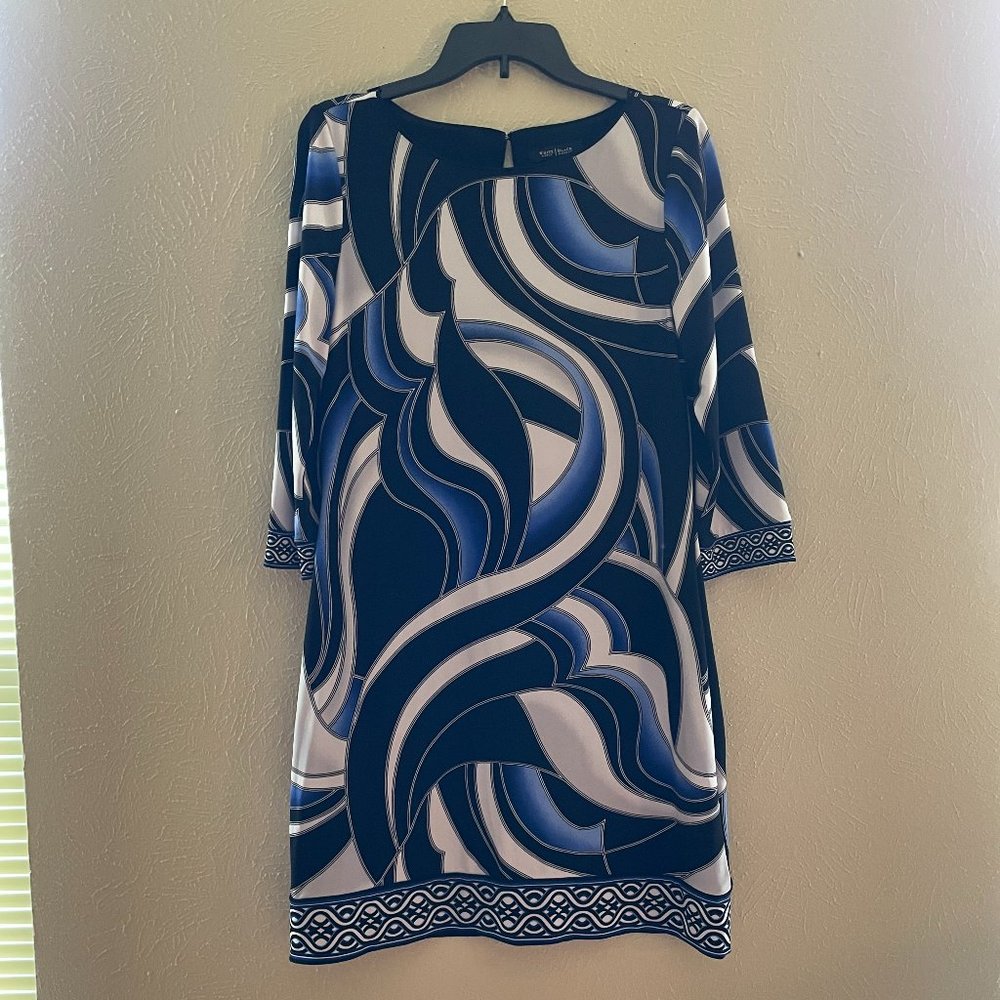 Blue Patterned long sleeve dress